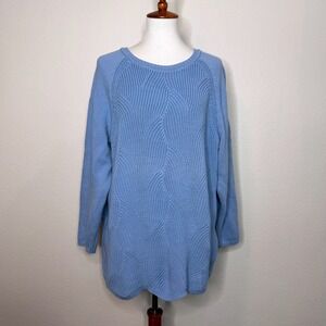 TALBOTS Plus Pullover Crew Neck Sweater 3X Blue Wavy Details Cotton Blend Causal